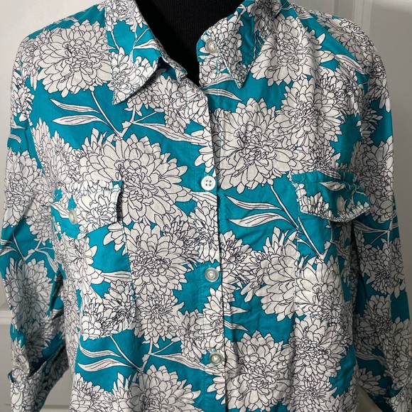 Croft & Barrow Teal and White Floral Shirt Size XL CB-AM - Picture 2 of 7
